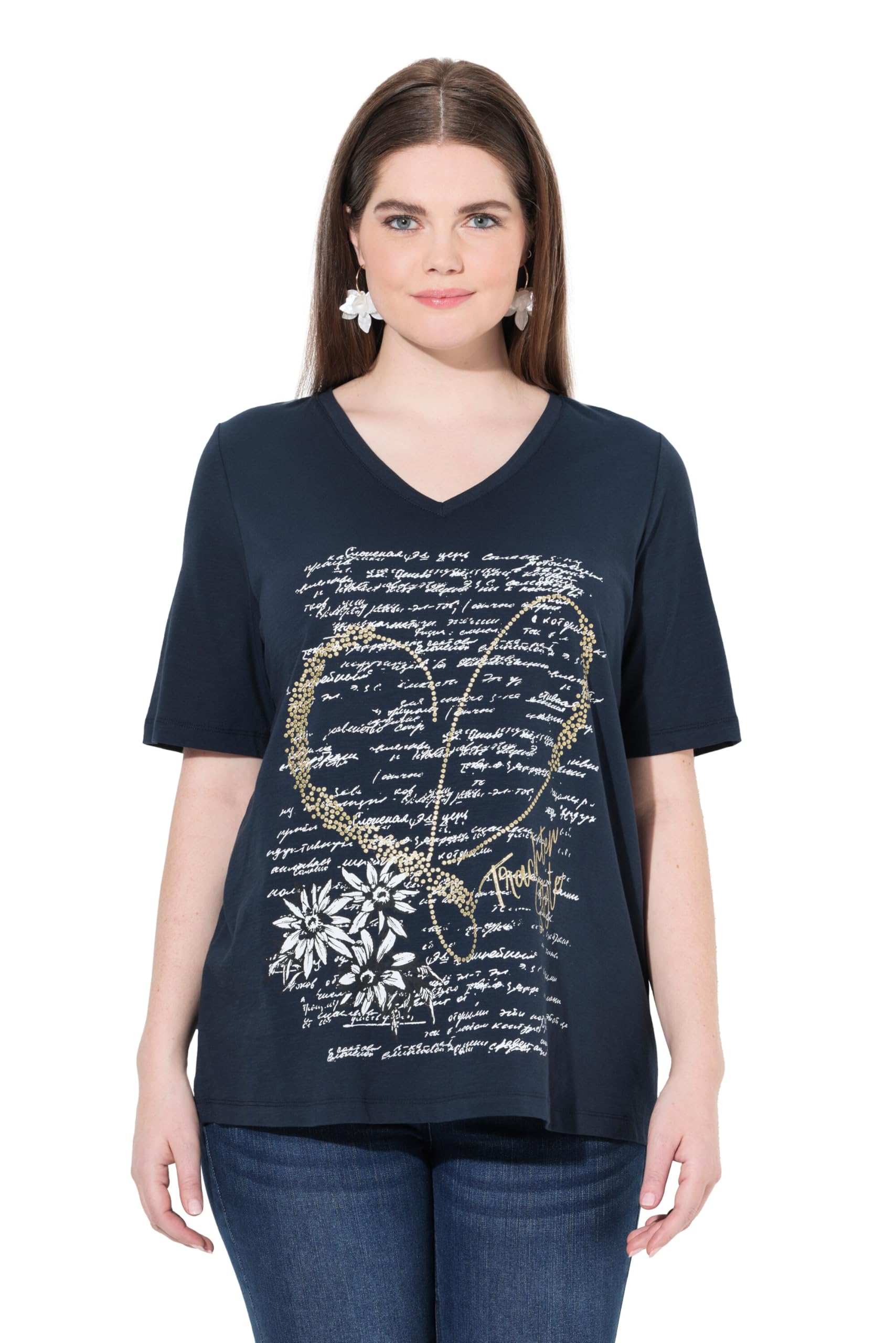 Ulla Popken Damen große Größen Übergrößen Plus Size T-Shirt, Trachtenmotiv, Classic, Rundhals, Halbarm 840720