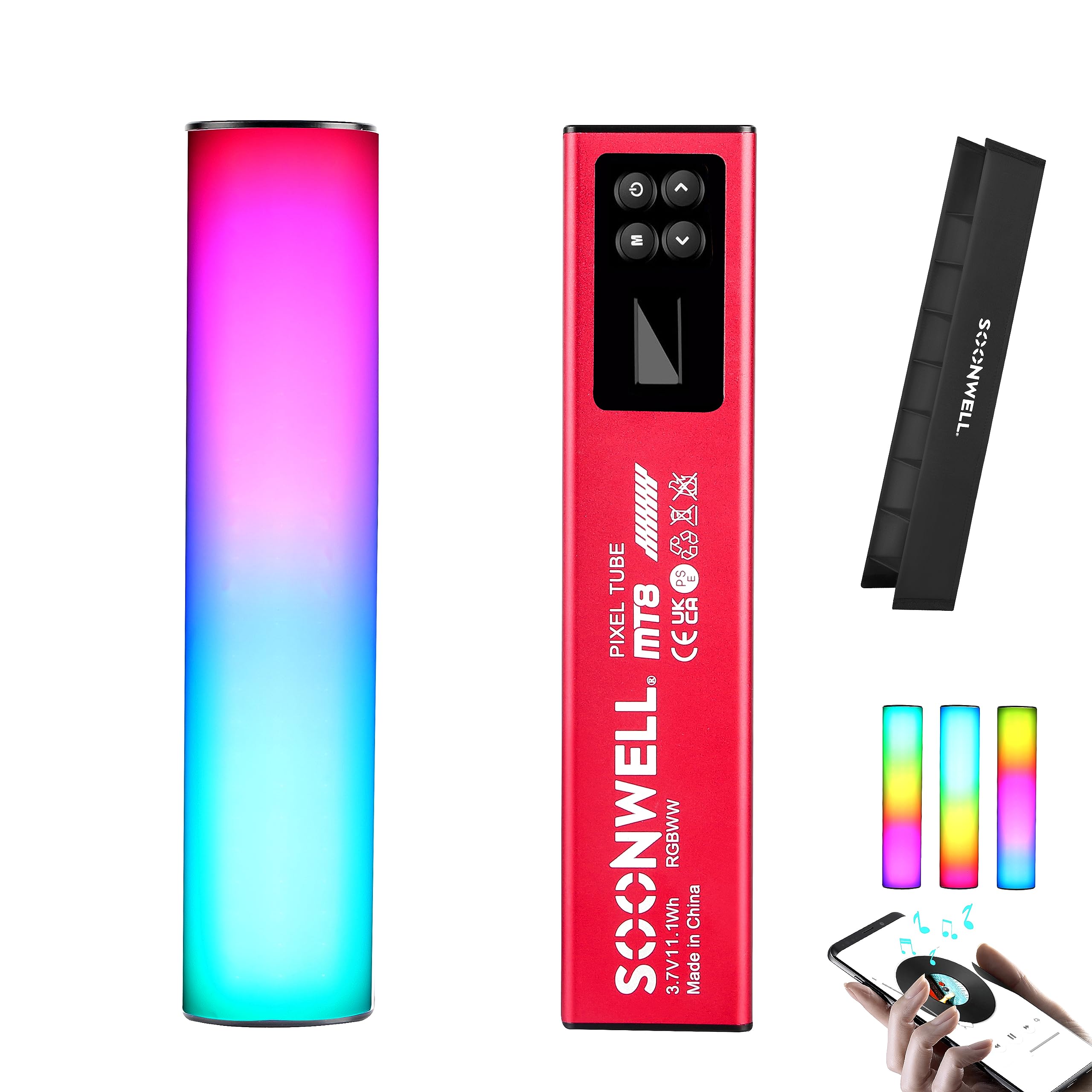 SOONWELL MT8 Pixel RGB Tube Light Stick Full-Color Mini LED Tube Light 3000mAh Handheld Light Wand with FX Lighting Pixel Effects for Vlog,Video Shooting, YouTube, TikTok,Photography (Red)