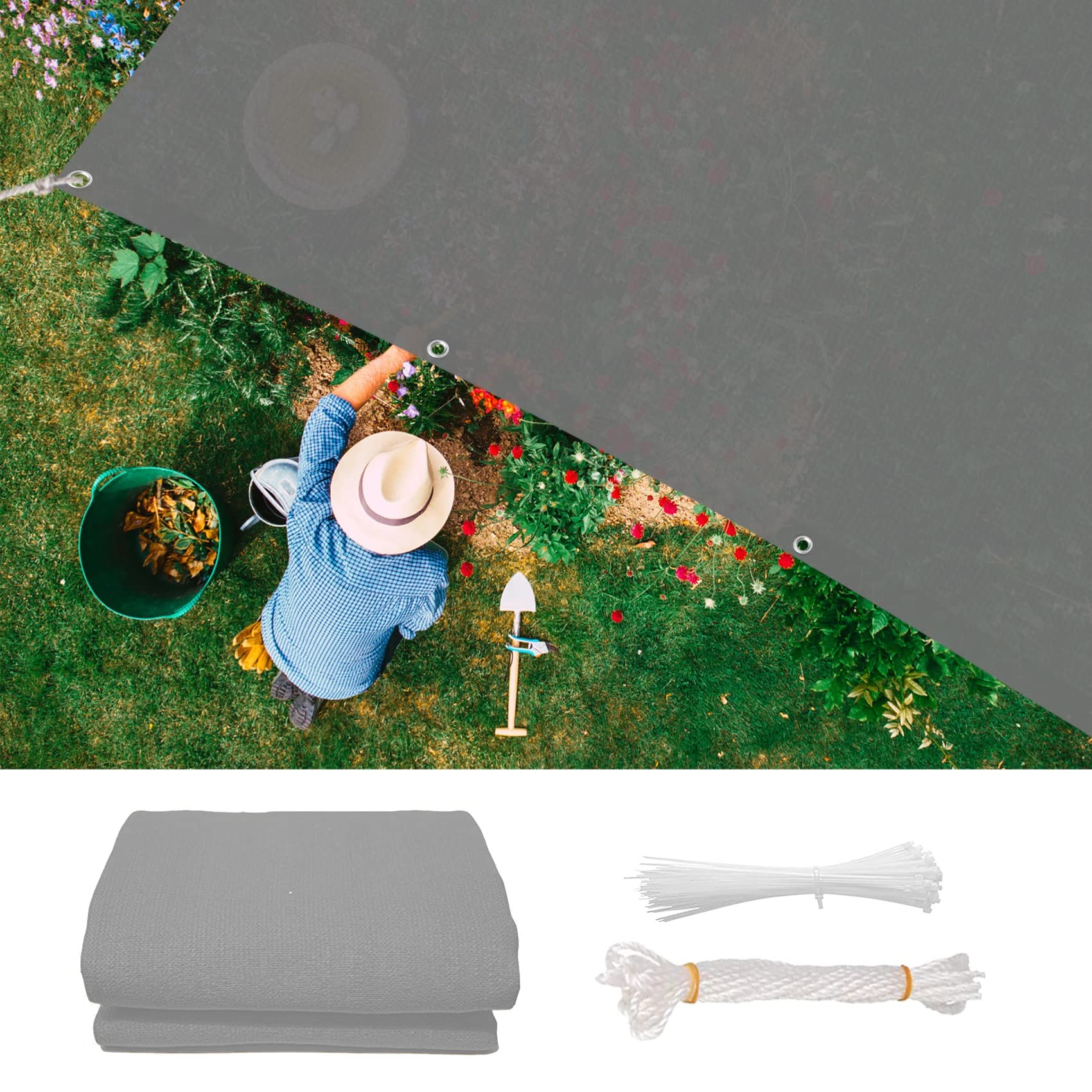 Sichtschutz Garten 4.5 x 4.5 m Windschutz und Sonnenschutz UV Schutz Sonnensegel mit Ösen und Befestigungsseile für Außenbereich,Garten, Grau
