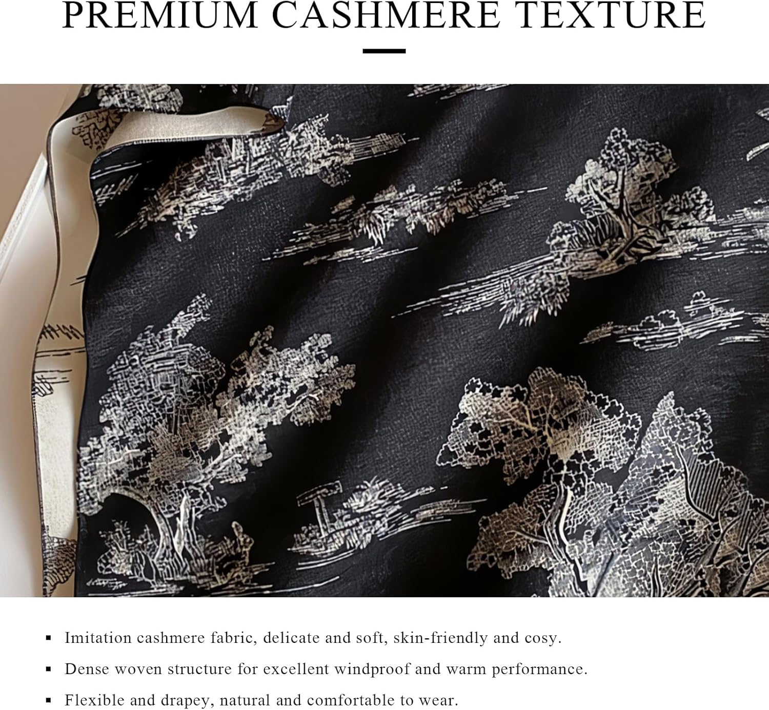 Warm Scarf Cashmere Shawl Women Artistic Landscape Painting Reversible Scarf With Tassel Large Long Pashmina Stole - Image 2