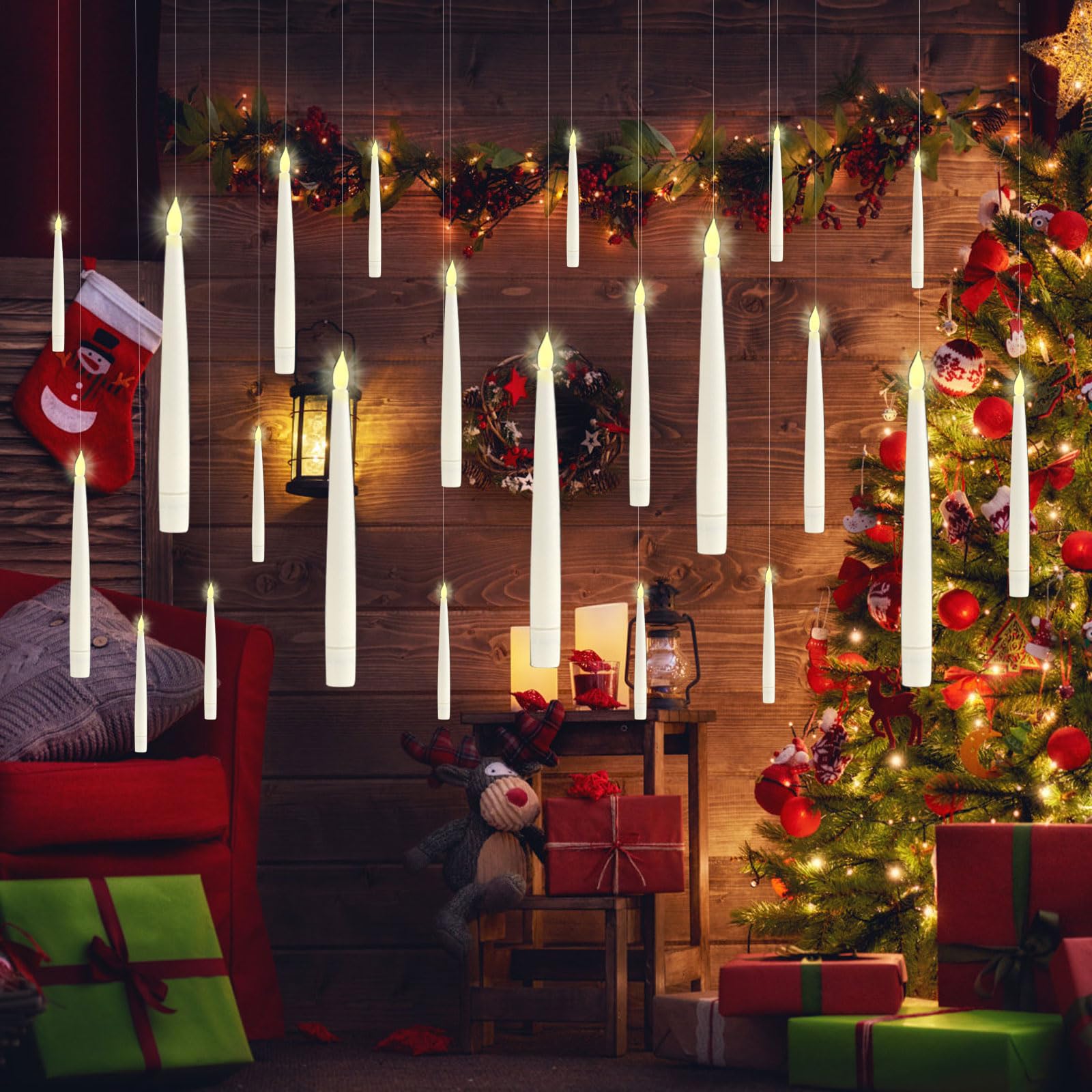 MeYuxg schwebende Kerzen mit Zauberstab, 12 Stück Fliegende Kerzen Flackernde Floating Candles LED Stabkerzen Schwimmkerzen für Halloween Weihnachten Hochzeit Party Deko