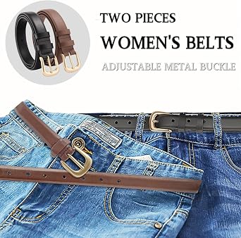 2 PCS PU Leather Belts, Brown Black Belt for Women and Man