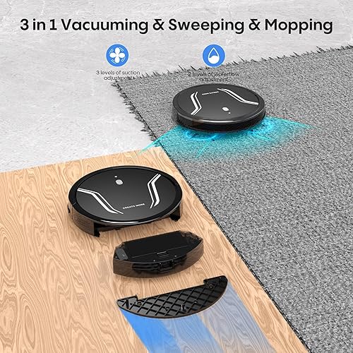 Miniatura 2 de Bagotte Robot aspiradora y trapeador, aspiradora robótica 2 en 1, WiFiAPPAlexa, aspiradoras robóticas de carga automática, ideal para pelo de