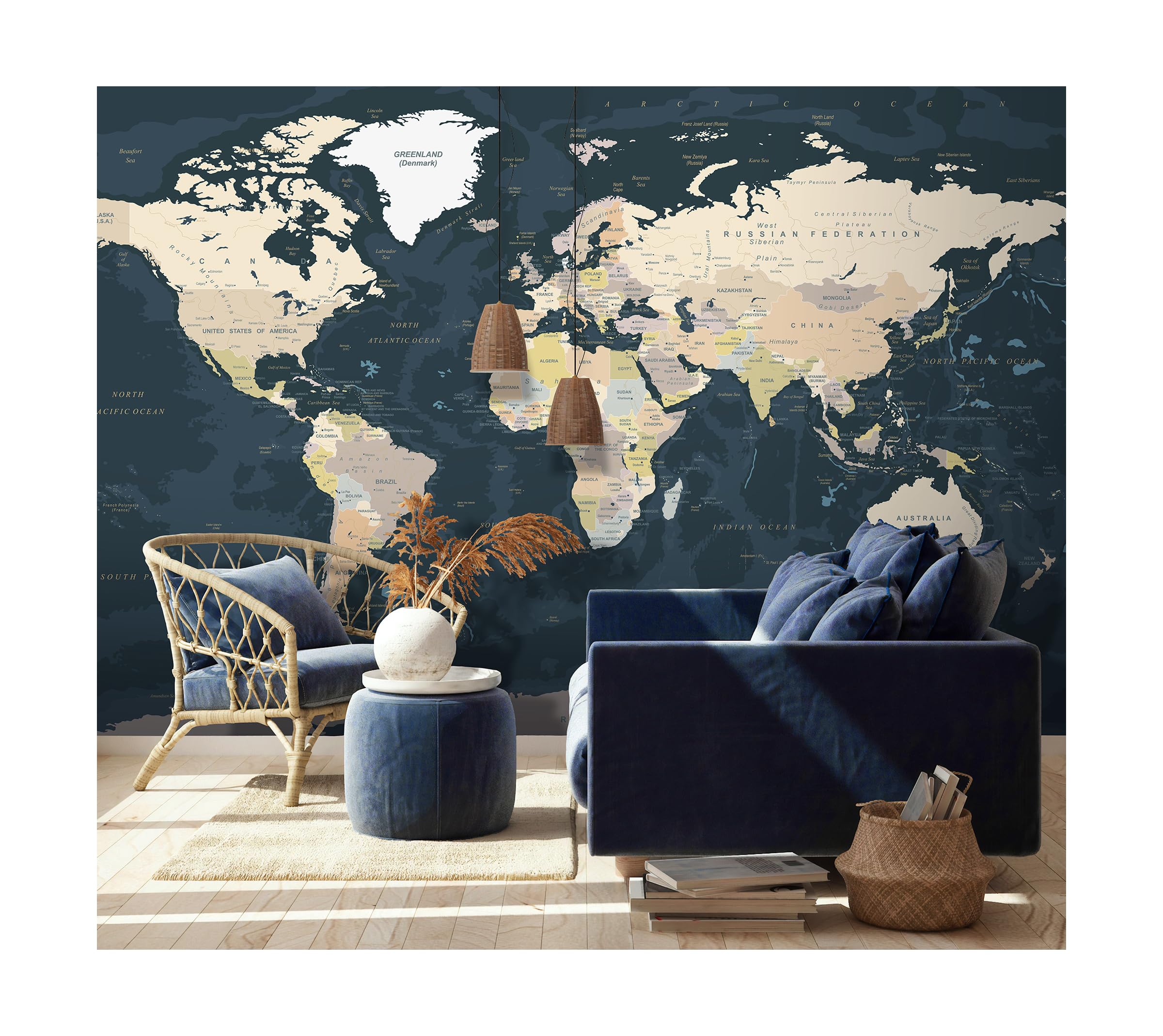 Murwall Map Wallpaper Dark Political World Map Wall Mural Large Maps Wallpaper Living Room Young Room Cafe