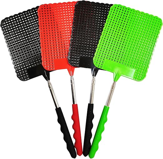 4Pcs Telescopic Fly Swatters, 29in Long Heavy Duty Retractable Manual Plastic Fly Swatter, Premium Extendable Flyswatter with Long Stainless Steel Pole, Pack of 3 Assorted Colors
