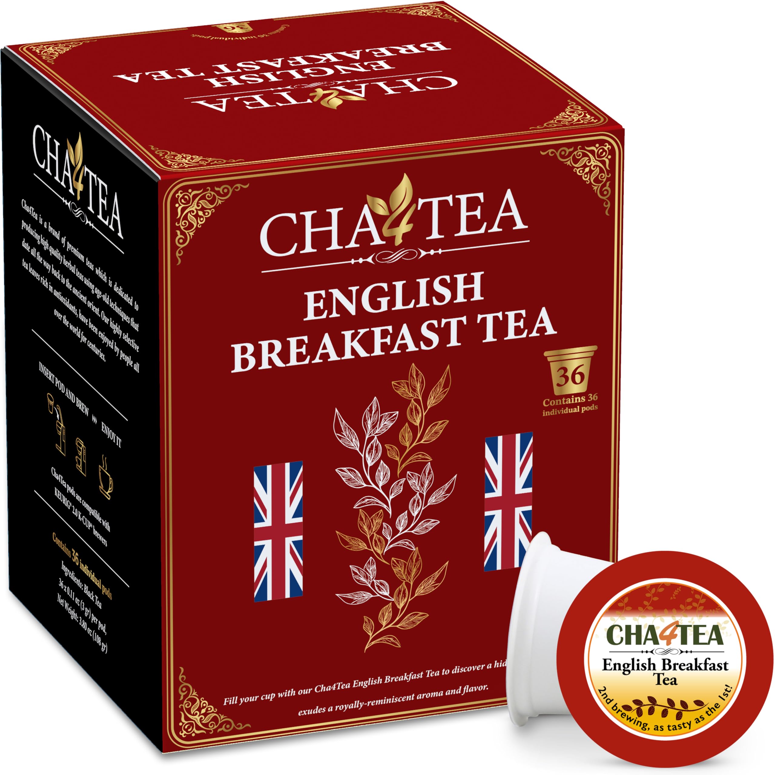 Cha4TEA 36-Count English Breakfast Tea for Keurig K-Cup