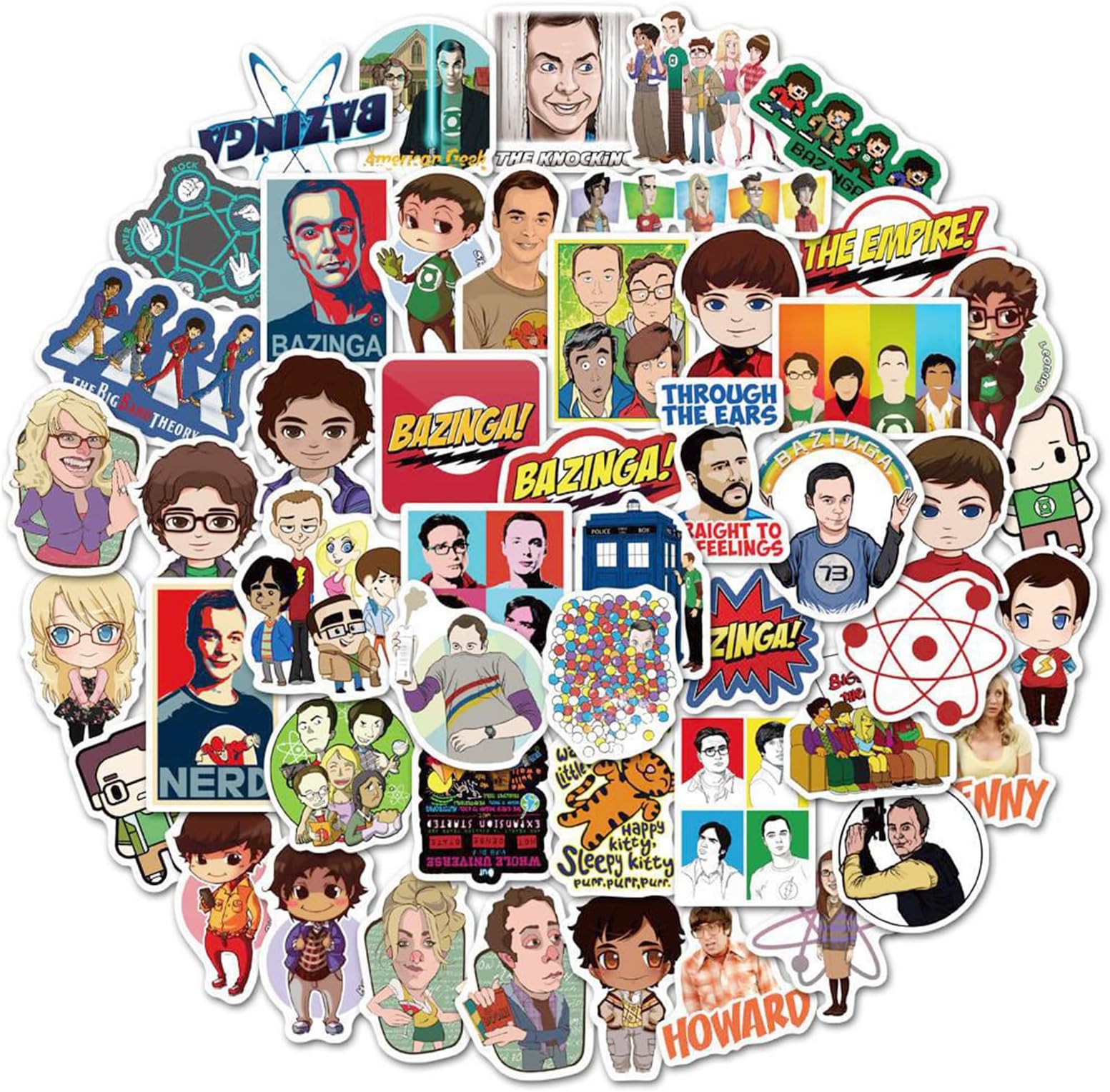 The Big Bang Theory Stickers 50 Pcs Waterproof,Removable,Cute,Beautiful,Suitable for Boys and Girls in Water Bottles,Phones,Laptop,Guitar,Car,Motorcycle,Cup,Piano,Scooter,Suitcase Vinyl Material.