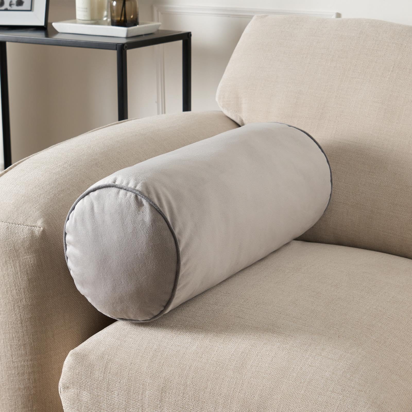 OHS Bolster Cushion Matte Velvet Light Grey