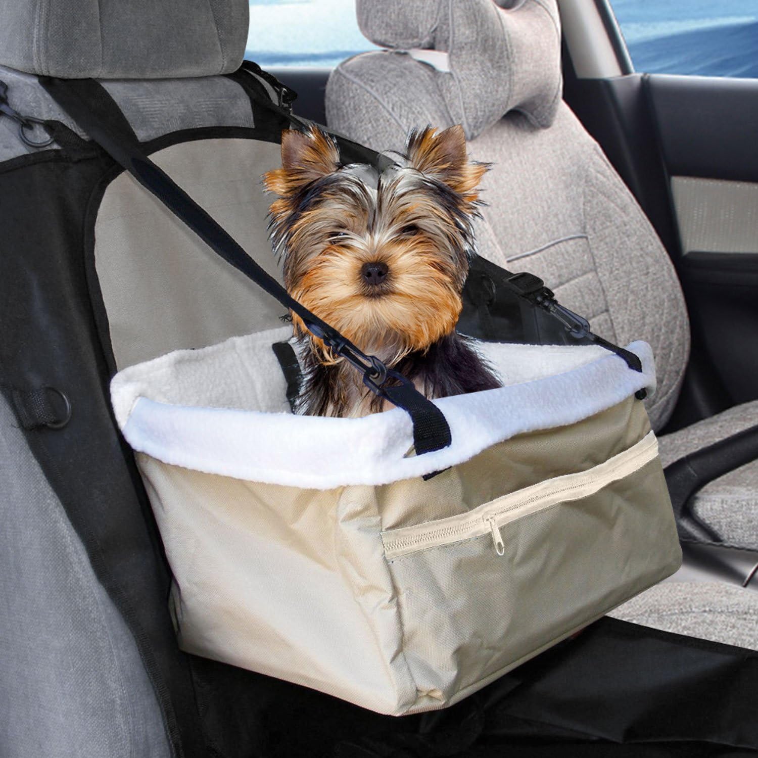 Prime PawsFolding Dog Travel Booster Bag Cat Puppy Pet Car Seat Carrier Safety Belt Cover (Beige)
