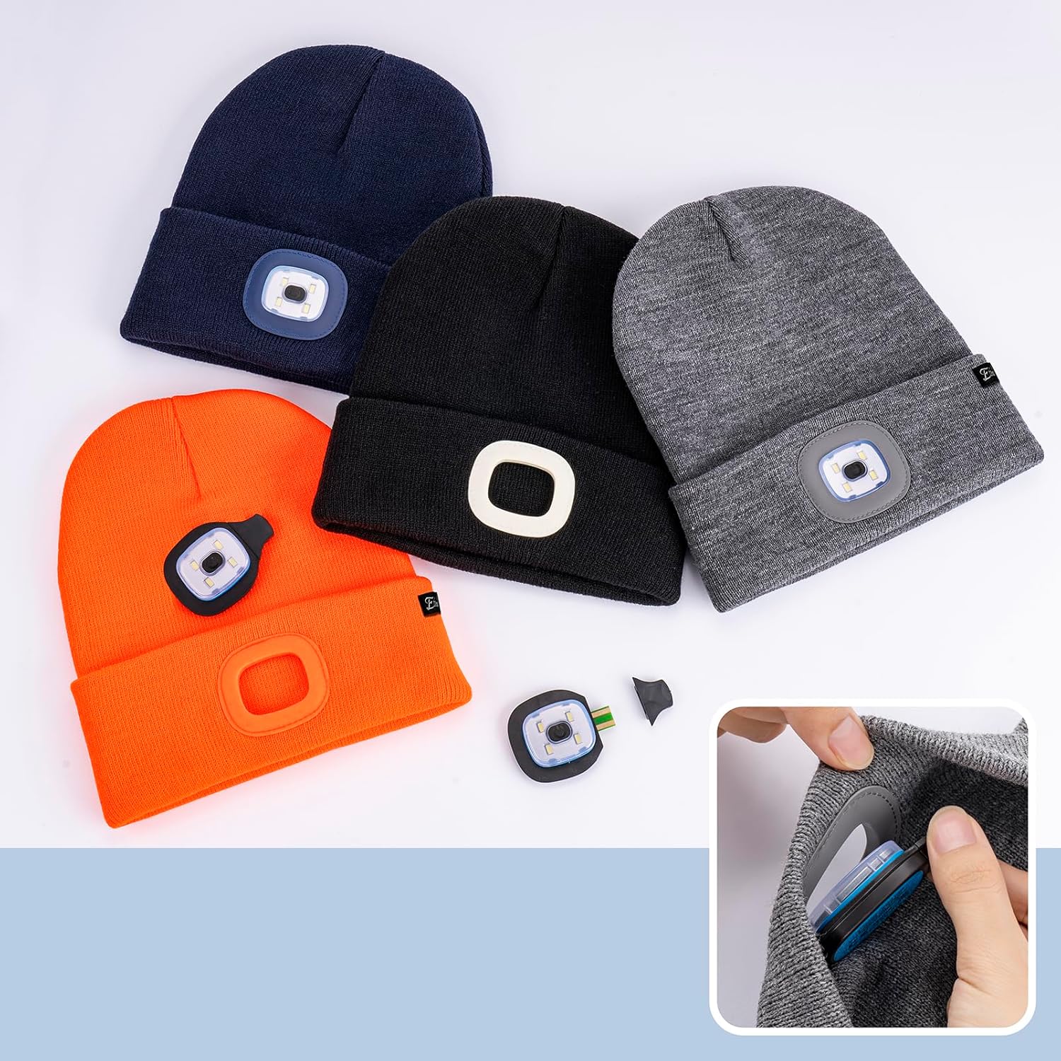 Etsfmoa Unisex Beanie with The Light,Gifts for Men Dad Father, USB Rechargeable LED Warm Knit Headlamp Hat - Image 3