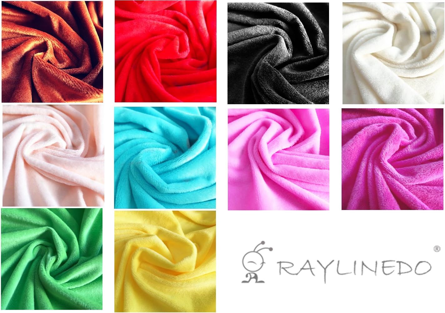 RayLineDo® 10PCS 50 * 50cm Solid Color Knitted Panne Velvet Fabric Anti Pill Fabric Patchwork Polyester Fleece Cloth for DIY Sewing Handmade Dolls