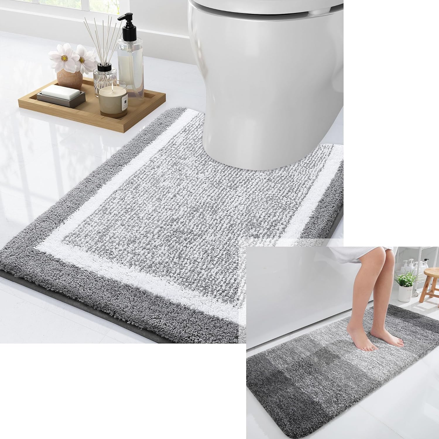 OLANLY Ombre Bath Rugs and Toilet Rugs UShaped, Bath Rug