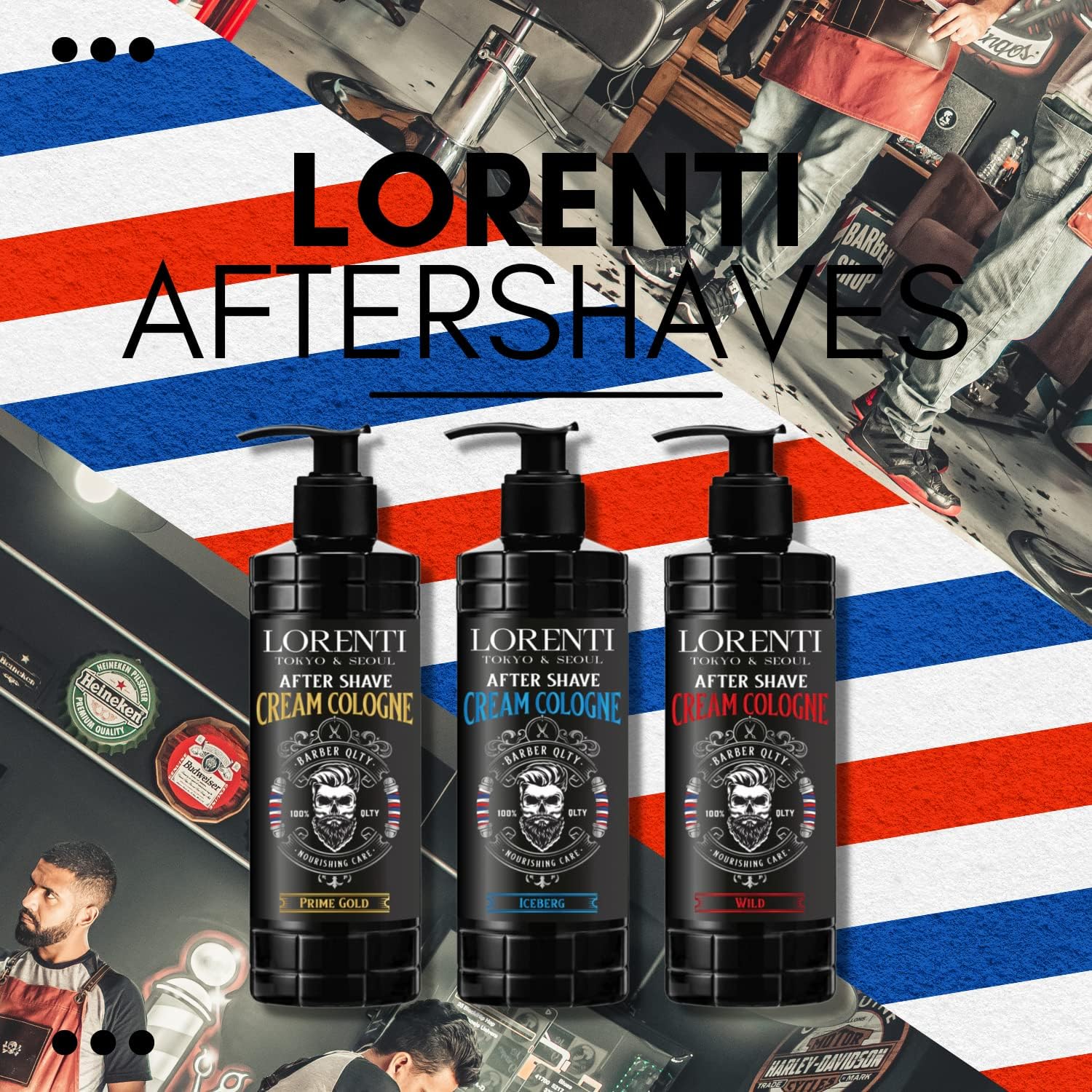 LORENTI TOKYO & SEOUL Barber After Shave Cream Cologne Lotion męski 400 ml Prime Gold | balsam po goleniu, żel po goleniu