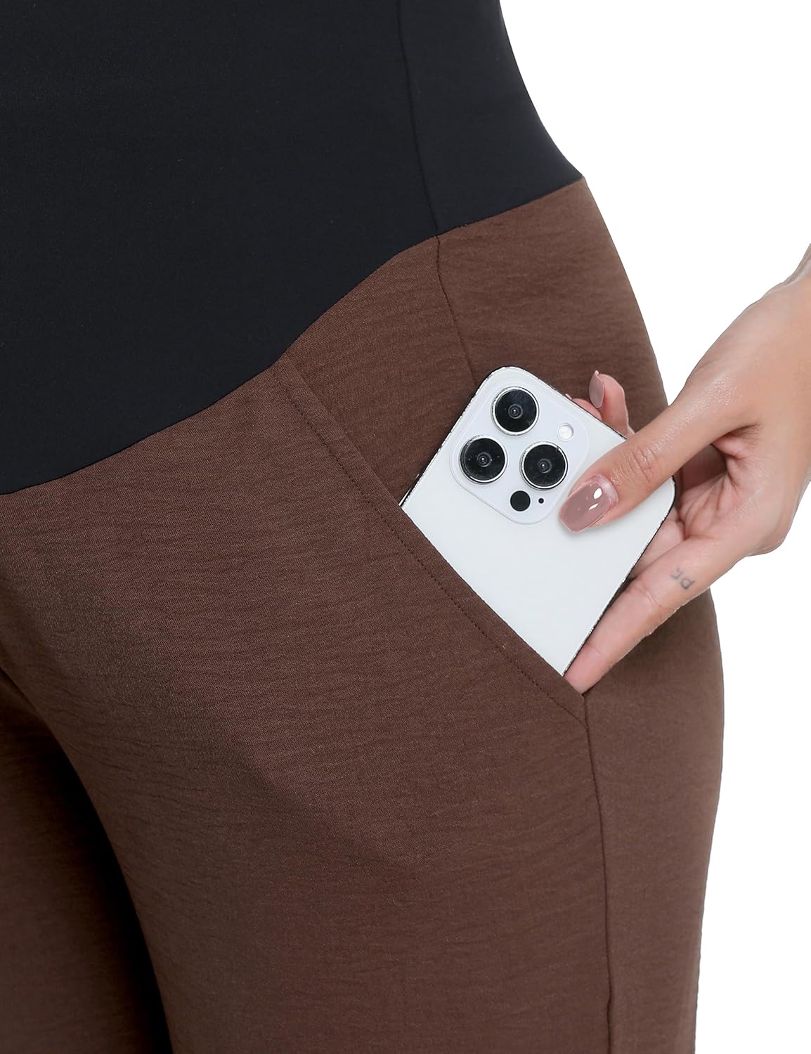 Foucome Maternity Pants Over The Belly Flowy Wide Leg Pants Casual Palazzo Beach Trousers with Pockets - Image 3