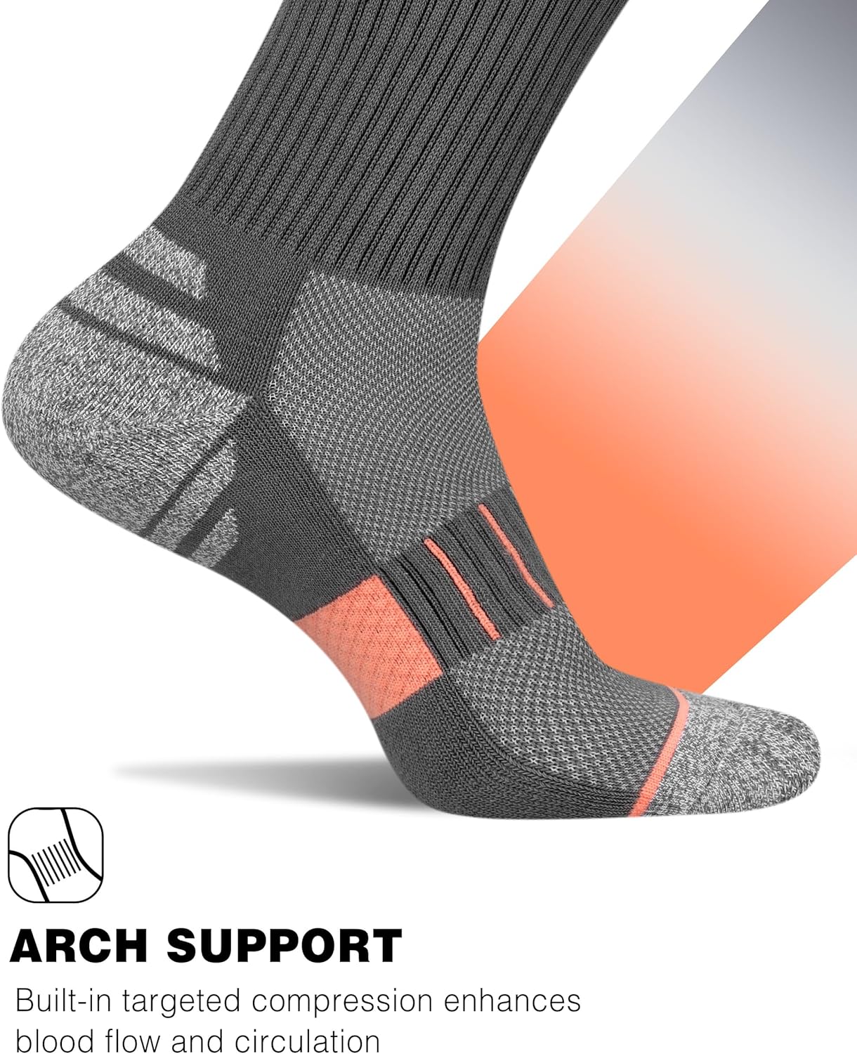 Crew Socks for Women,Athletic Hiking Running Compression Socks with Cushioned Support 3-6 Pairs - Image 3