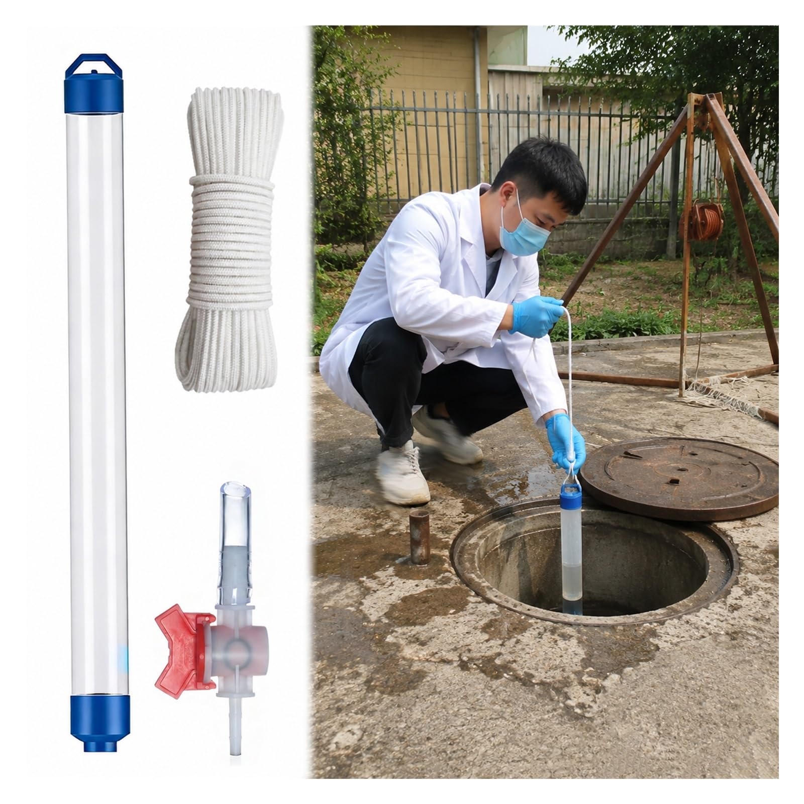 MZZKFC Reusable Water Sampling Bailer Tube，22.3 36.7 37.2in Slender Water Sampling Spoon 0.25 0.5 1L，Lightweight Surface Water Groundwater Sampling Equipment(0.5 L)