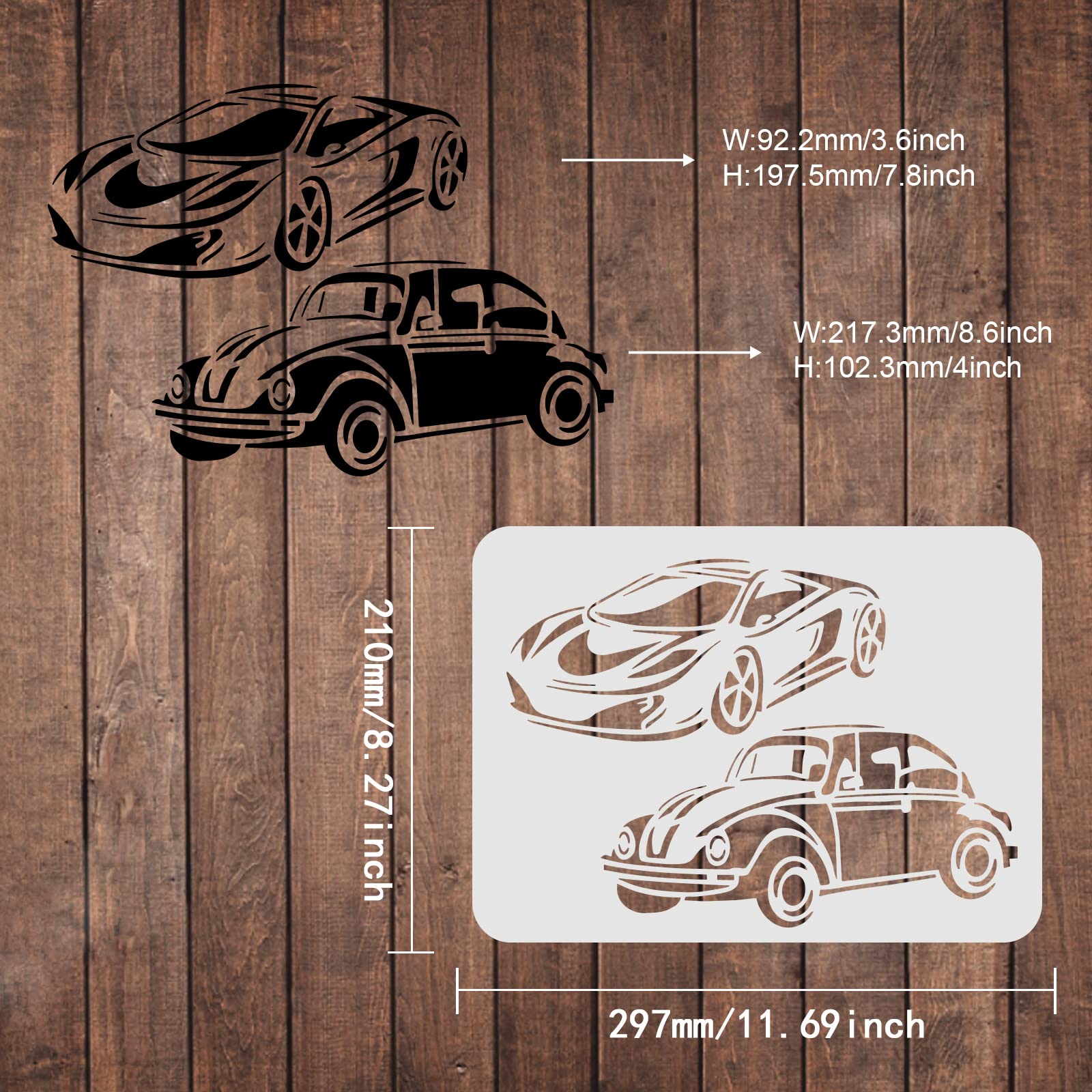 FINGERINSPIRE Roadster Car Stencil 11.7x8.3 Inch | Reusable Painting Template For Wood, Walls & Fabric