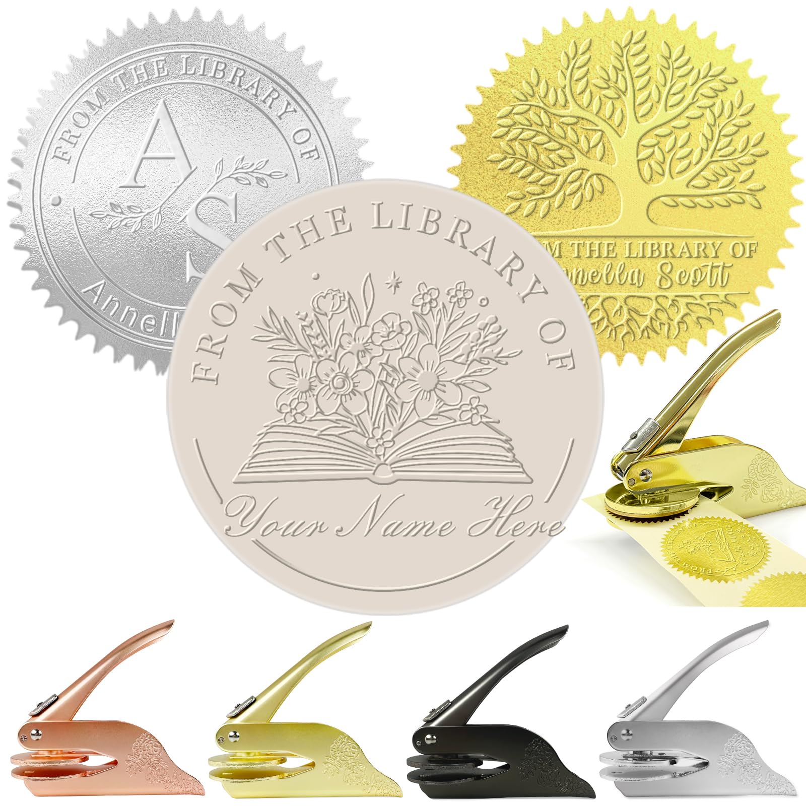 Custom Book Embosser Personalised Library Embosser with Your Name from The Library of Ex Libris Stamp Customised Self-Inking Floral Book Stamp Gift for Book Lover