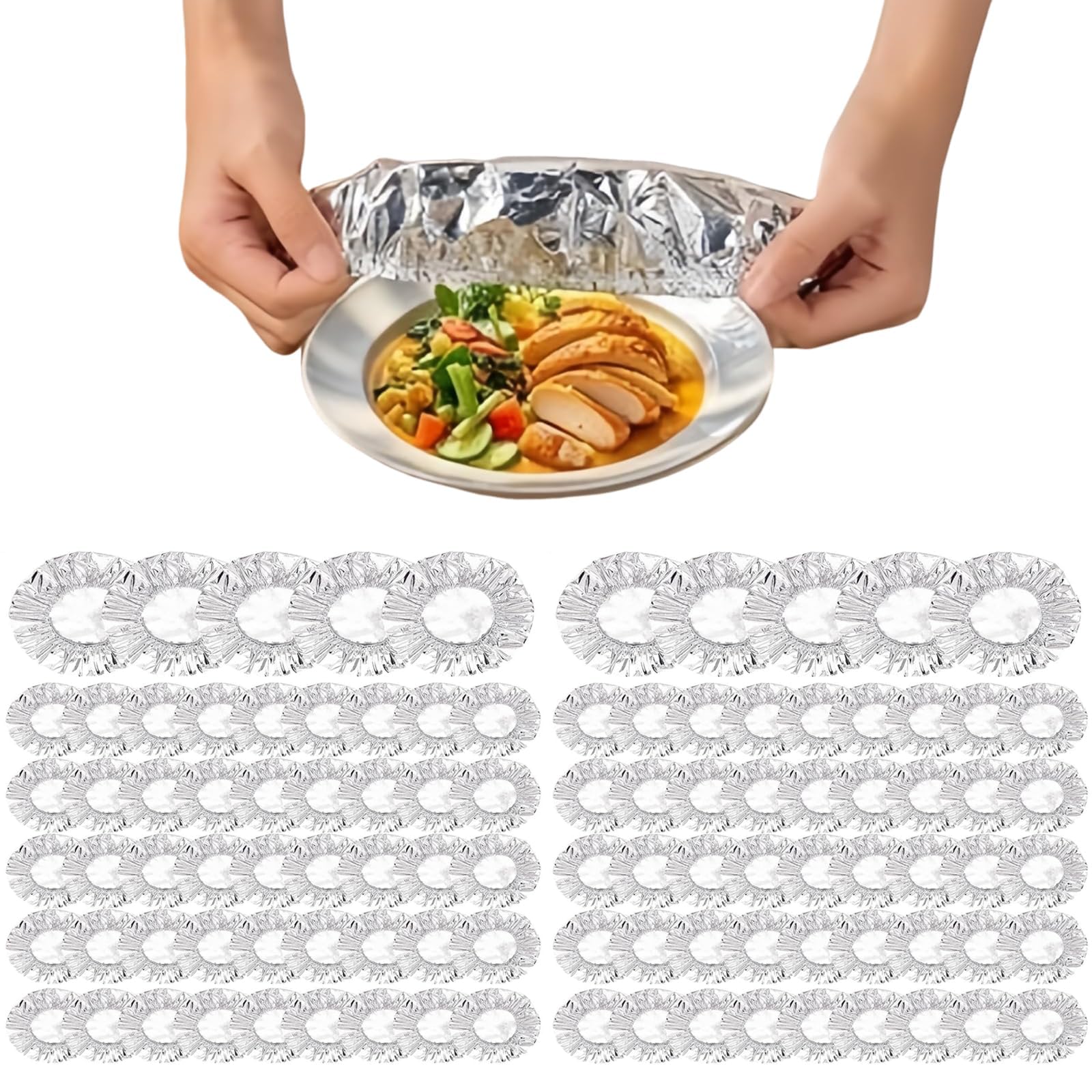 100pcs Aluminiums Foils Covers for Food, Elasticated Foil Food Covers with Aluminium Insulated Design, Reusable Aluminium Foils Food Covers