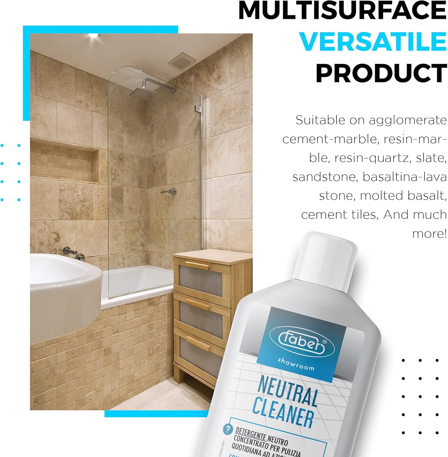 FABER Best Stone Cleaner pH Neutral Cleaner for Natural Stone Floor and Grout- Concentrated Liquid for Commercial and Household Care - Mopping Solution for Daily Cleaning and Maintenance