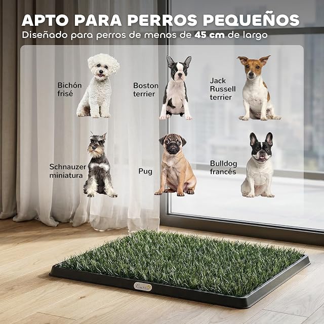 Foto 6 de 8 de PawHut Inodoro para Perros con Césped Artificial, 63x50,5 cm, Verde