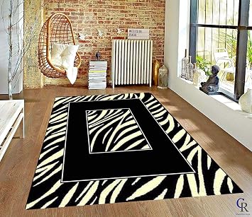 Zebra Print Area Rug - Large Contemporary Zebra Rug for Living Room 5 3 X 7 5