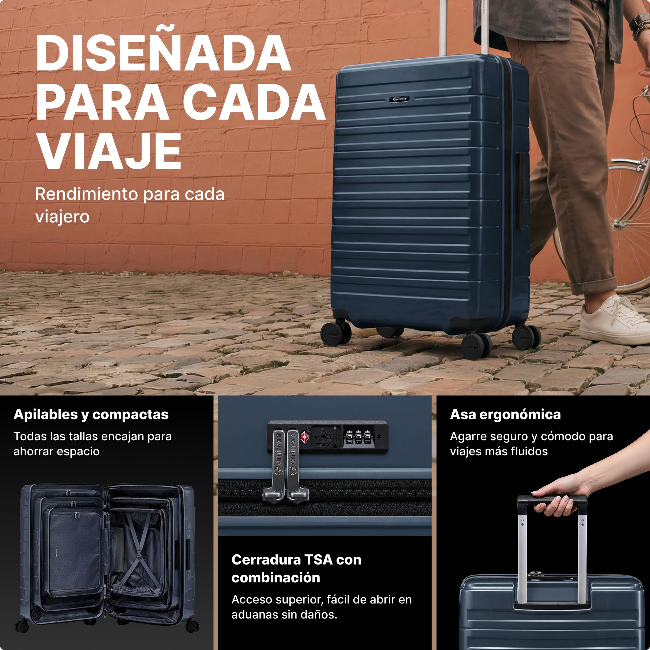 Eminent Voyager Maleta Cabina 55x40x20 Rígida Expandible, Trolley | Ultraligera 2,7 kg, 39L, expandible a 55x40x23, candado TSA, 4 ruedas, equipaje de mano, policarbonato, Gris Oscuro