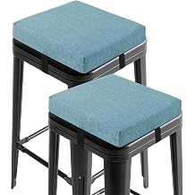 OVOV Set of 2 Bar Stool Cushions Square Non-Slip Cushions for Bar Stools with Ties Small Seat Pads with Washable Cover 12" x 12" Light Blue