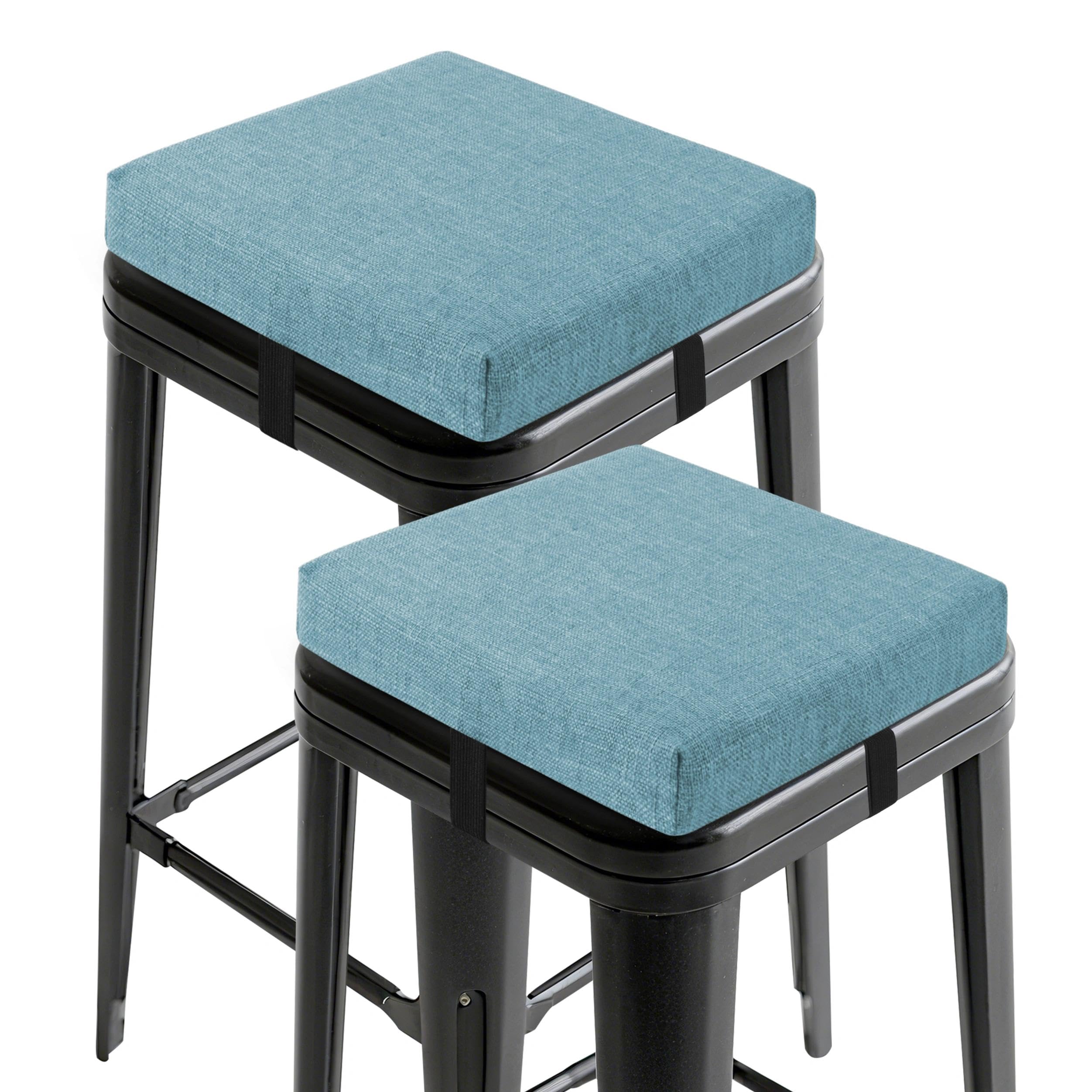 OVOV Set of 2 Bar Stool Cushions Square Non-Slip Cushions for Bar Stools with Ties Small Seat Pads with Washable Cover 12" x 12" (Light Blue)