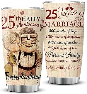 25th Anniversary Tumbler Gifts, 25th Anniversary Wedding Gifts for Couple Parents Friends, 25 years Silver Anniversary Tumbler Gifts for Him or Her, 20oz Insulated Cup Present(1 PC)