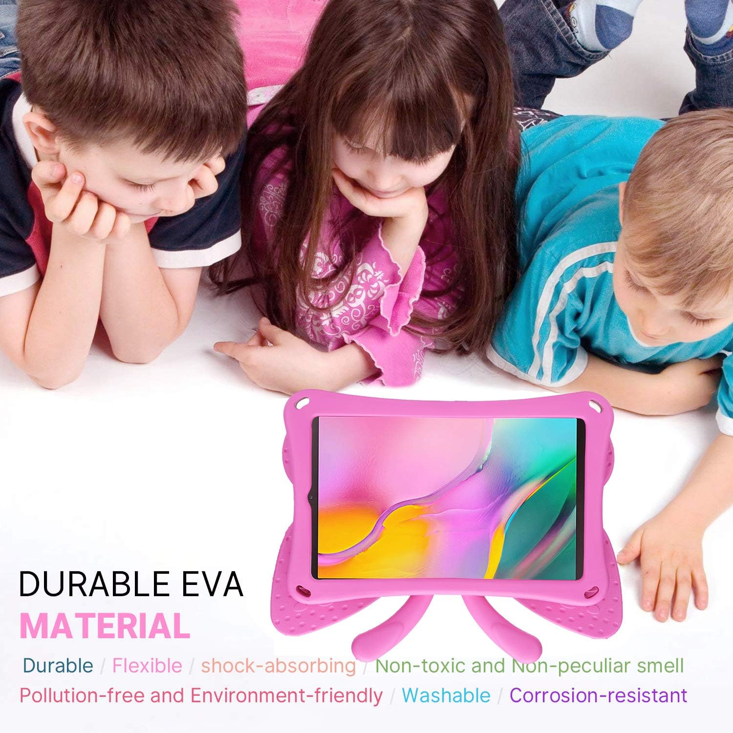 Simicoo Samsung Galaxy Tab A 10.1 2021 2019 Kids case Cute Butterfly Case with Stand for Kids Light Weight EVA Rugged Shockproof Heavy Duty Kids Friendly Full Cover for Samsung Tab A 10.1 T510 (Rose) image 4