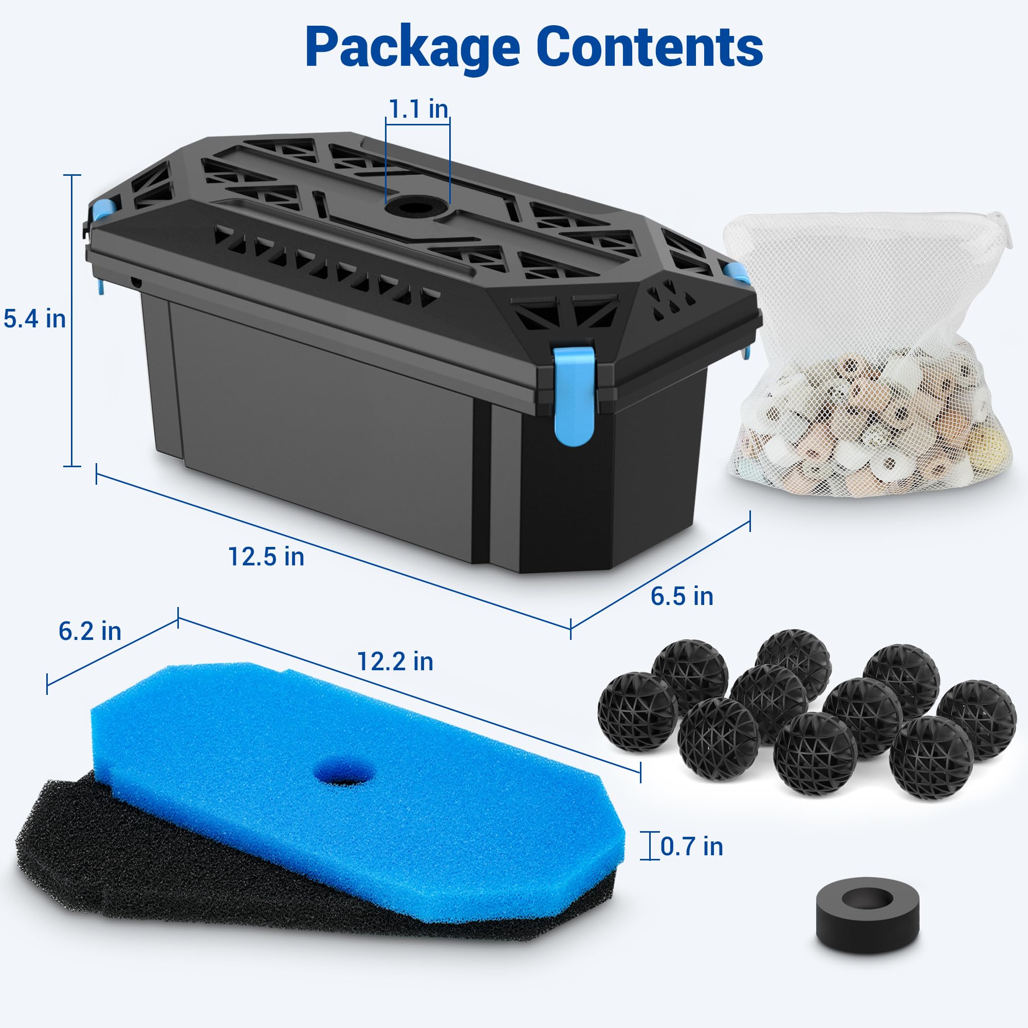 NFESOLAR N9326 - Filtro para estanques al aire última intervensión, caja de filtro con almohadillas para orejas de filtro, bolas biológicas y anillos de filtro de cerámica, protege la bomba sumergible