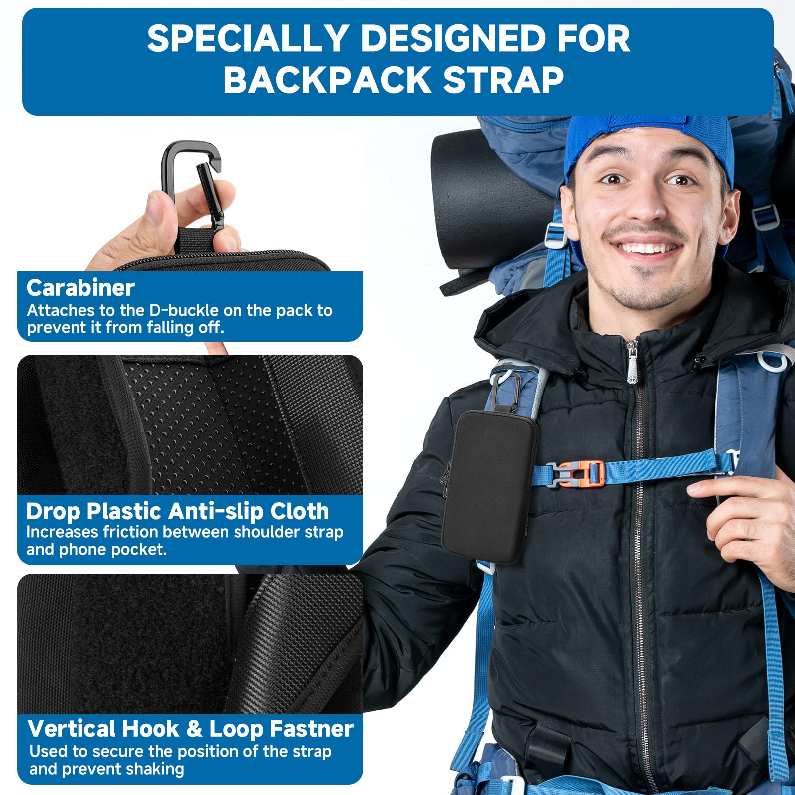 Shop‎ LC Extra Large Blue/Black Backpack with Pockets Cell Phone Holder 23x15x5 Embark Backpack Travel Bookbag School Hiking | Mercari main image 3