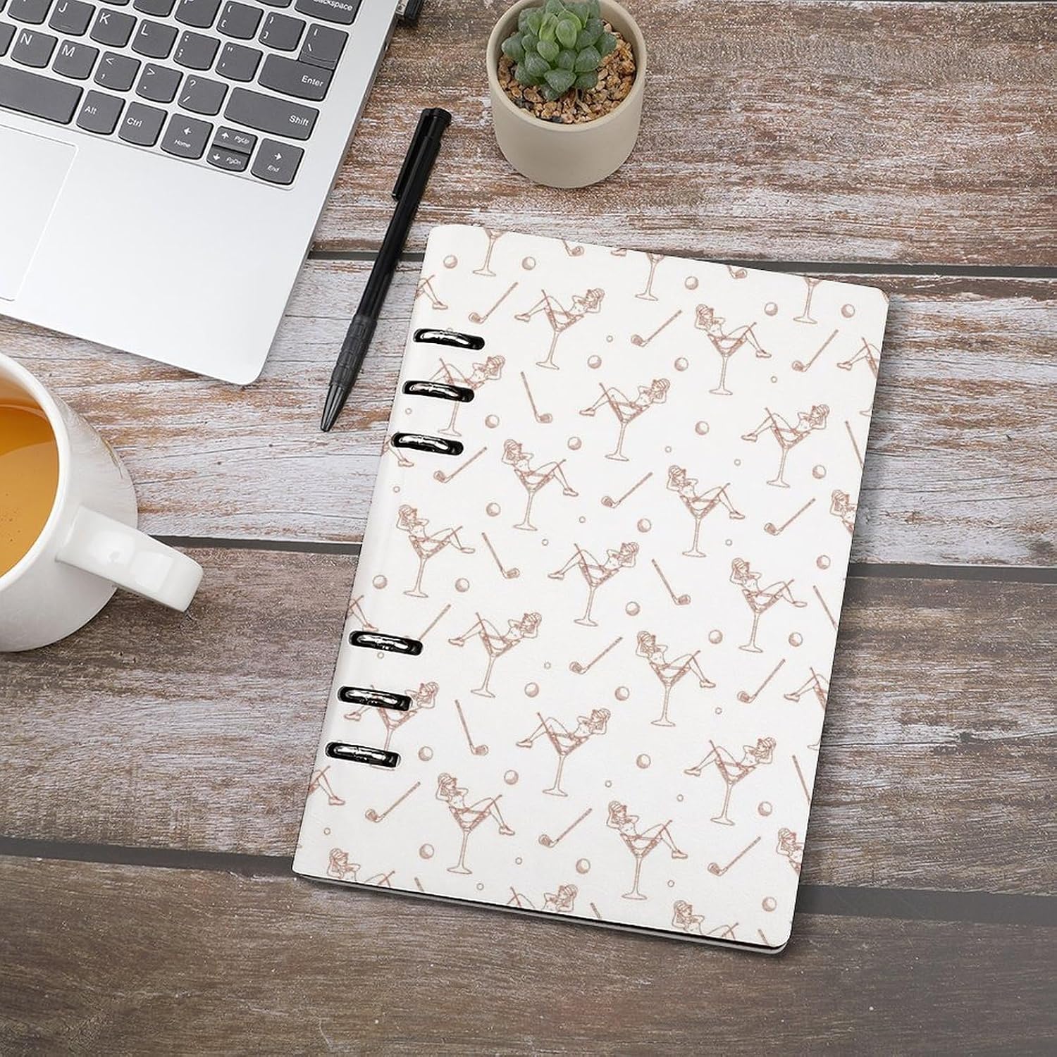 JOJOART Golf Martini Woman Cute Journals Binder Notebook Loose Leaf 6-Ring Professional Notebook,Spiral Notebooks Refillable Journal Notebook,90 Sheets for Office Travel Planner