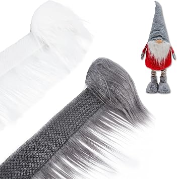 2 Pieces Shaggy Plush Precut Strips, Faux Fur Fabric, Fur Patches Fabric Fluffy Fuzzy Craft for Gnomes Beard Hair Cosplay Costume Dwarf Decoration