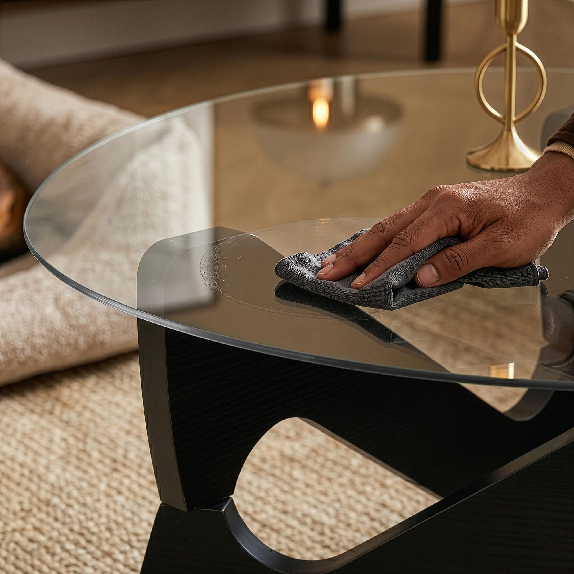 [en.casa] Tavolino da Caffè con Piano in Vetro Fumé 70x35 cm Nero/Grigio | Tavolo Basso Centrale per Salotto Soggiorno Living Piano Rotondo Circolare in Vetro Temperato Struttura Geometrica