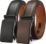 Ceinture pour hommes, DOOPAI Ceinture en cuir pour hommes 2 pack réglable avec glissière à boucle automatique, coupe pour ajustement exact