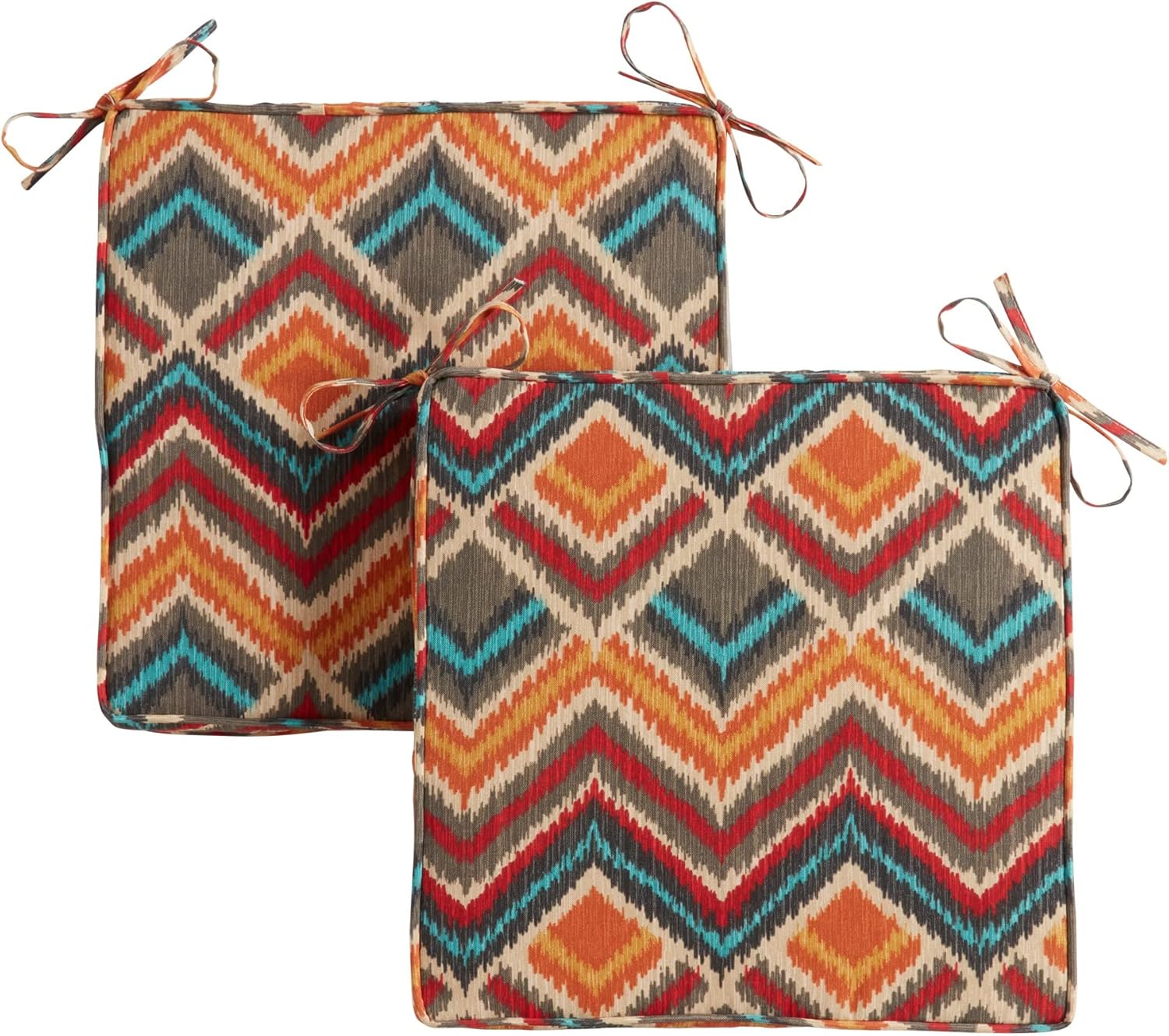 Greendale Home Fashions Outdoor 18-inch Square Reversible Seat Cushion with Ties, 2-Pack, Aztec 2 Count
