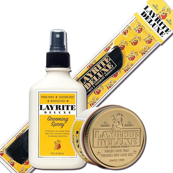 Layrite Deluxe Original 4.25oz + Grooming Spray + Comb Bundle