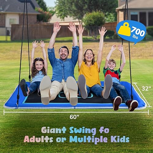 Miniatura 7 de Hapfan Columpio de árbol de plataforma de 60 pulgadas con luz LED, columpio grande para exteriores para niños y adultos, tela Oxford 900D