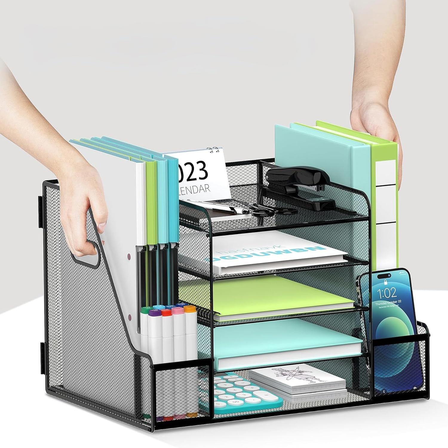 Restorgan Schreibtisch Organizer Mit Aktenhalter, 5-stöckiges Papier Briefkasten Organizer, Desktop Organizer Und Aufbewahrung, Mesh Schreibtisch Organizer Und Zubehör Für Bürobedarf Zu Hause,Schwarz