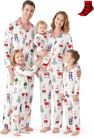 PATPAT Family Matching Christmas Pajamas, Button Down Pjs for Family Christmas Party Long Sleeve Lounge Sets