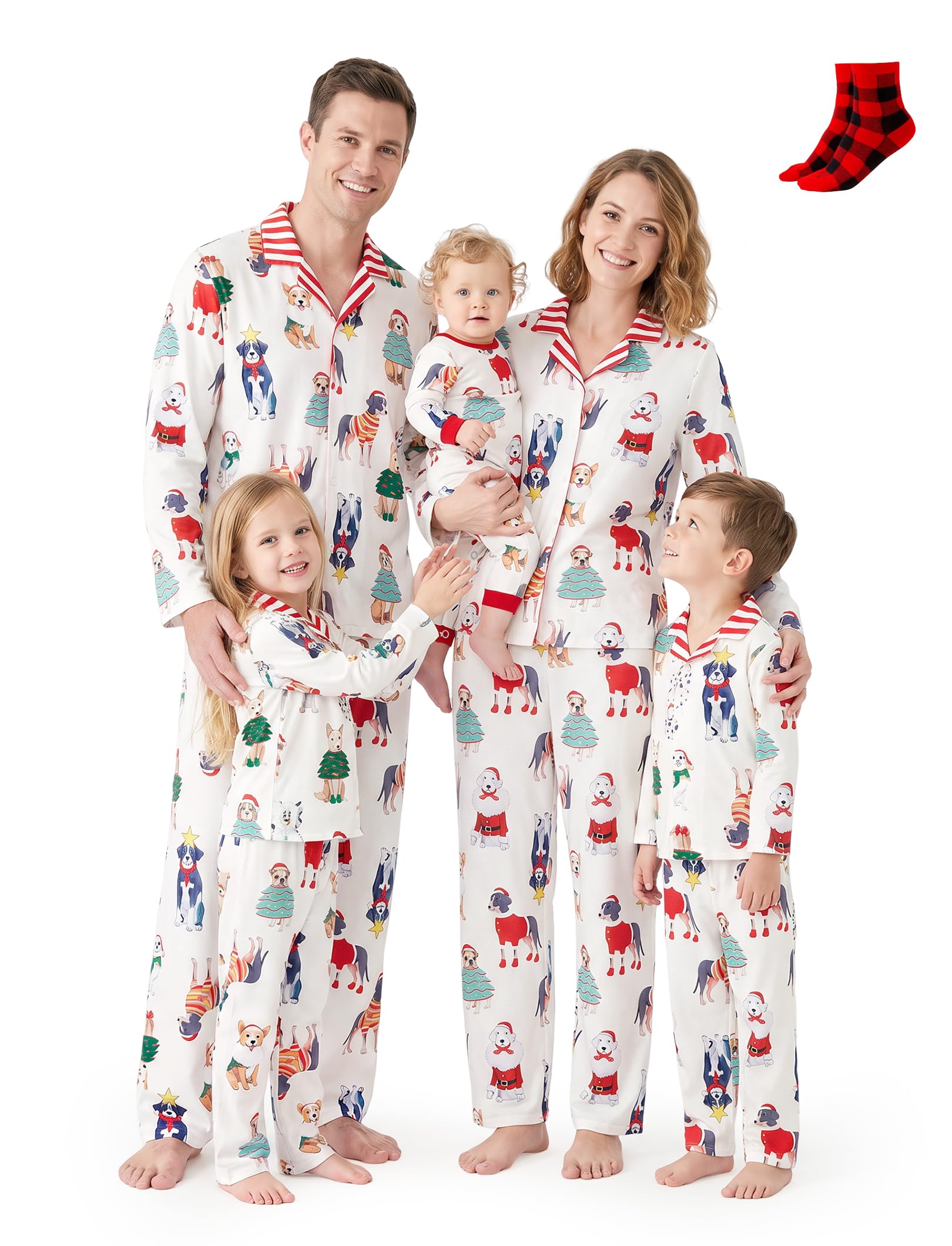 PATPAT Button Down Christmas Pajamas, Button Up Pjs for Family Christmas Party Long Sleeve Lounge Sets