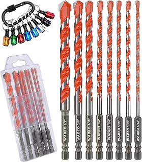 17-Pc Concrete Masonry Drill Bit Set, 5/32"-1/2" Carbide Hex Shank Shockproof Bits for Tile, Brick, Cement, Glass - w/ Holder & Keychain