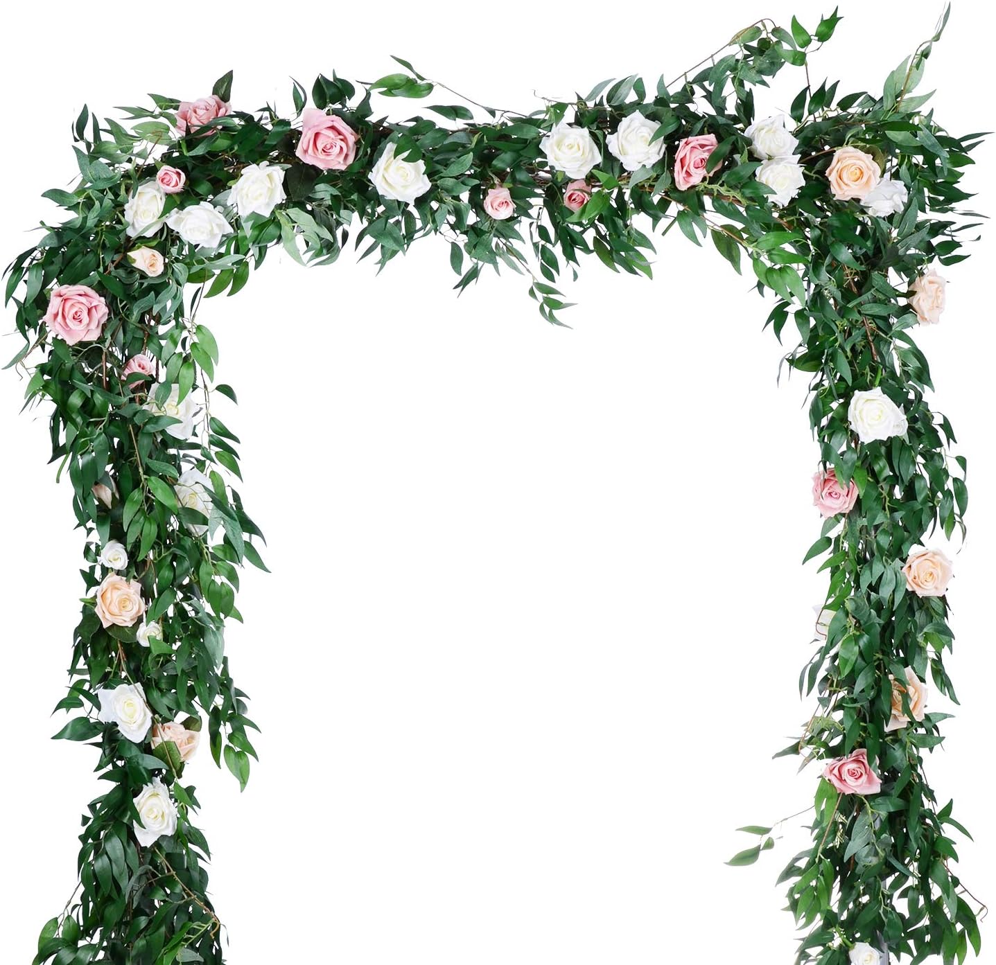Artiflr 2 Pack Artificial Hanging Leaves Vines, 5.7 Ft Fake Willow Leaves Twigs Silk Plant Leaves Garland String in Green for Indoor/Outdoor Wedding Decor Party Supplies Greenery Crowns Wreath