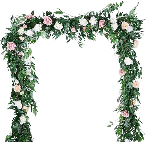 Miniatura 3 de Artiflr Paquete de 2 guirnaldas de hojas artificiales colgantes, 5.7 pies, ramas de hojas de sauce falsas, hojas de seda, guirnalda en verde vintage