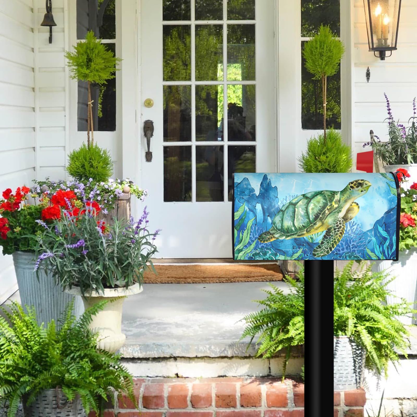 Nautical Sea Turtle Mailbox Covers, Summer Ocean Beach Magnetic Mailbox Covers, Standard Size 21
