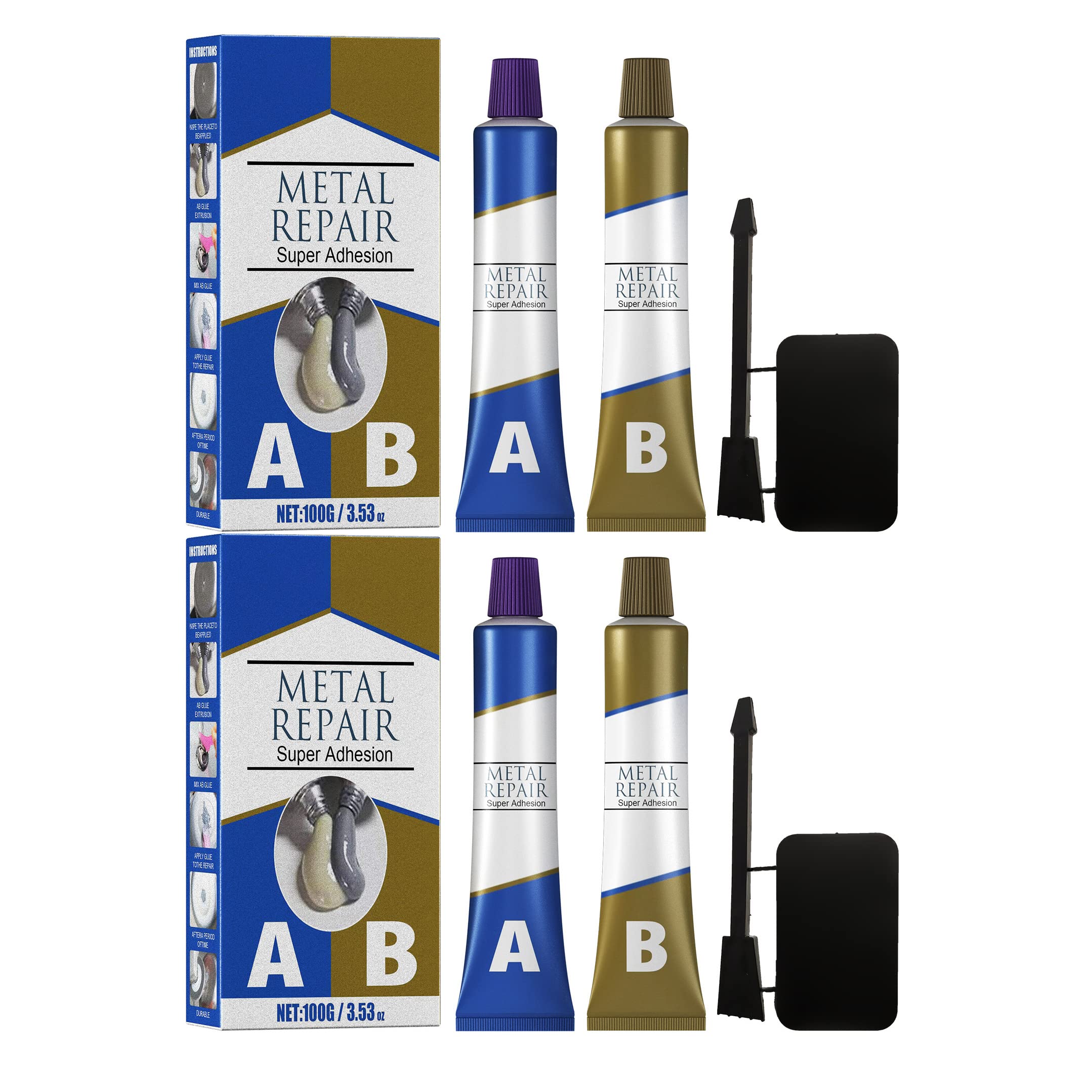 Metal Repair Glue, Liquid Weld for Metal, Industrial Heat Resistance Cold Weld Metal Repair Paste with Scraper, High Temperature Resistant Industrial Glue Welding Glue (100g 2Pcs)