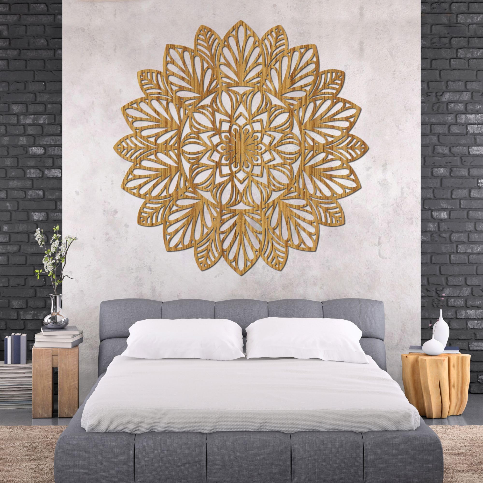 SENTOP HDF0255 Geschnitztes Bild an der Wand aus Holzmaterial für den Innenraum, Blume (Eiche, 40 cm)