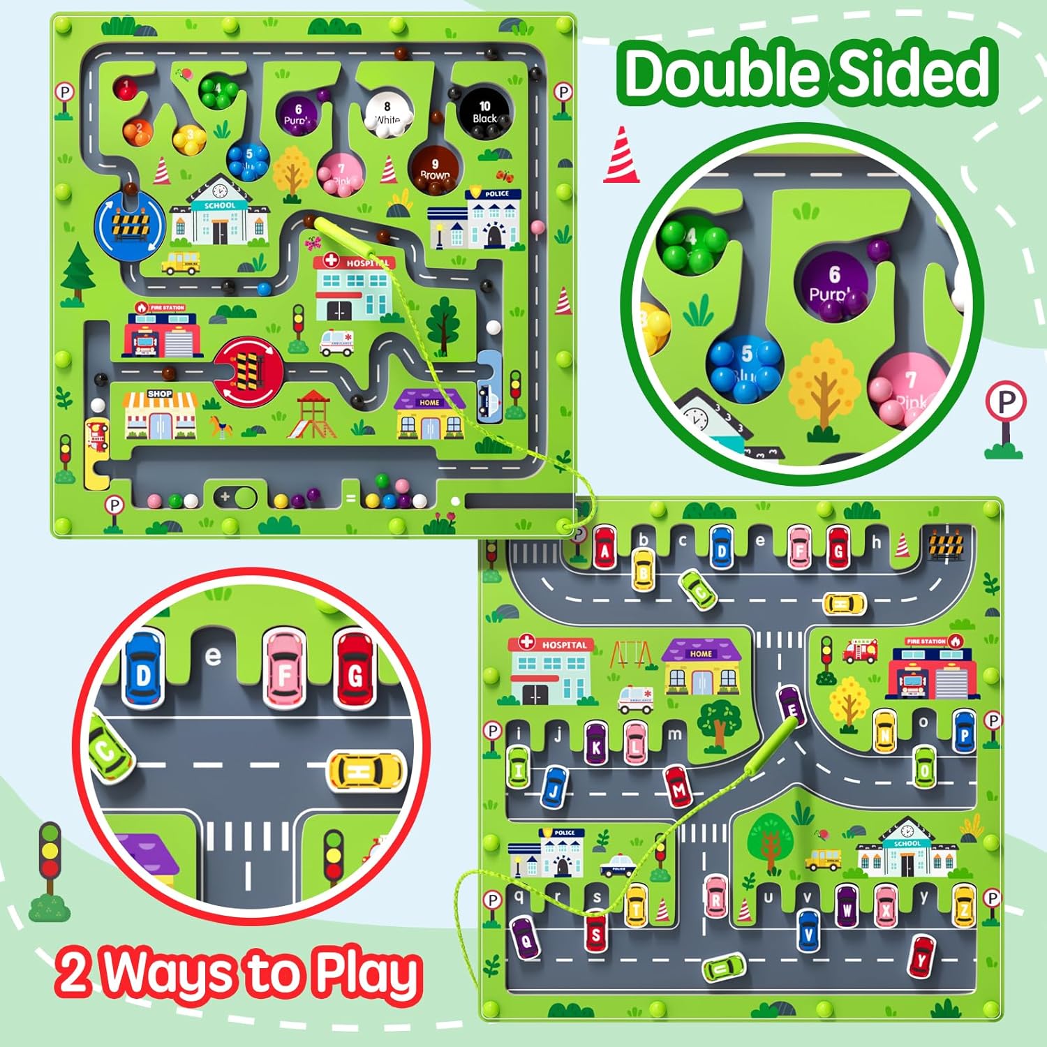 rifamee 2 in 1 Magnetic Color and Number Maze Magnet Alphabet Counting Double Sided Board Wood Puzzle Fine Motor Skills Montessori Preschool Toys Gifts for Boys and Girls 3-5 Age (Big Car, One Size)